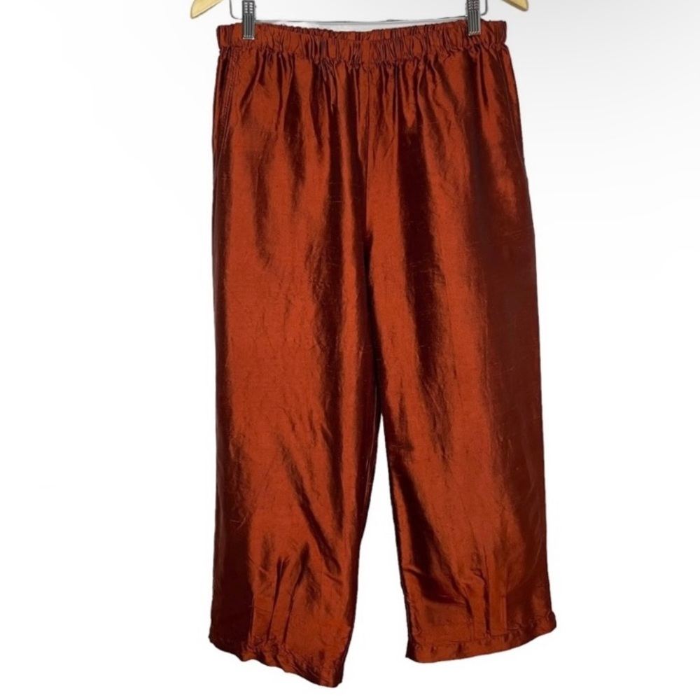 Flax Satin Silk Elastic Waist Cropped Pant